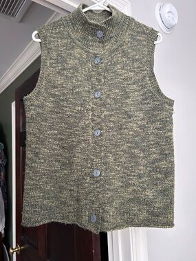 J. Jill Marled Olive Green Crewneck Sweater Vest
